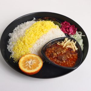 چلو قیمه لپه سیب زمینی